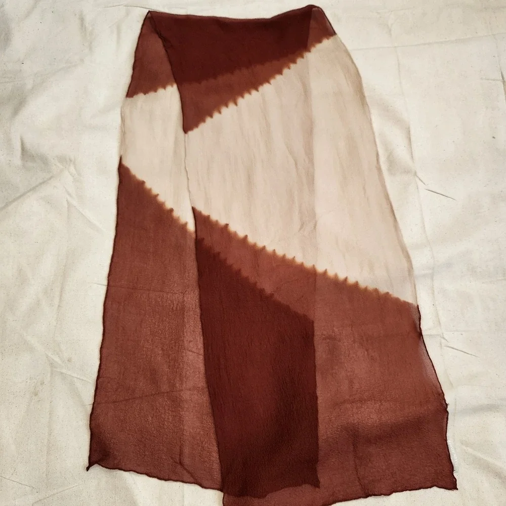 Eileen Fisher Silk Crinkled Scarf Brown Beige Shibori Tie Dye Made in Japan OS